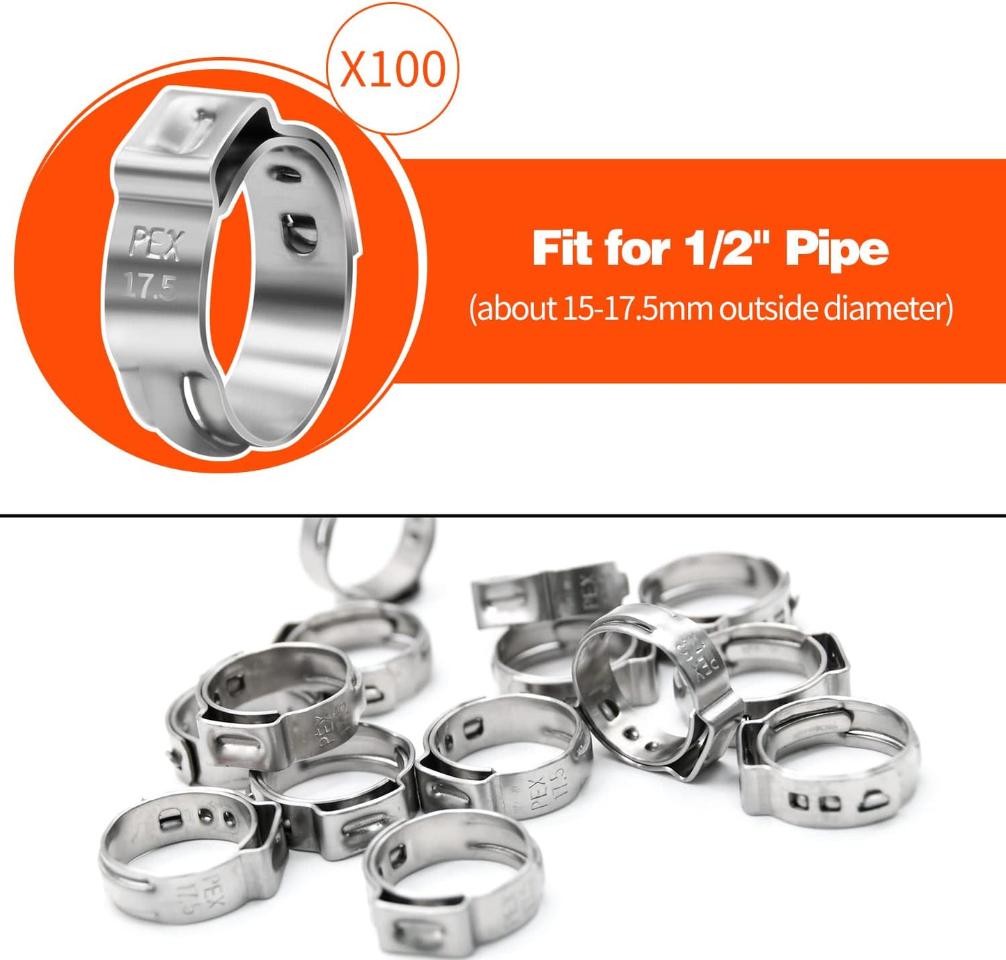 100 Abrazaderas PEX 1/2pulg Acero Inox
