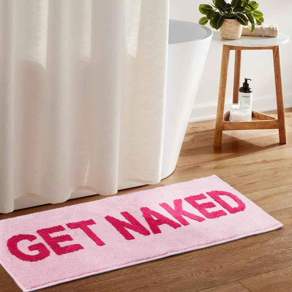 Alfombra baño corredor 17x47" antiderrap rosa lavable