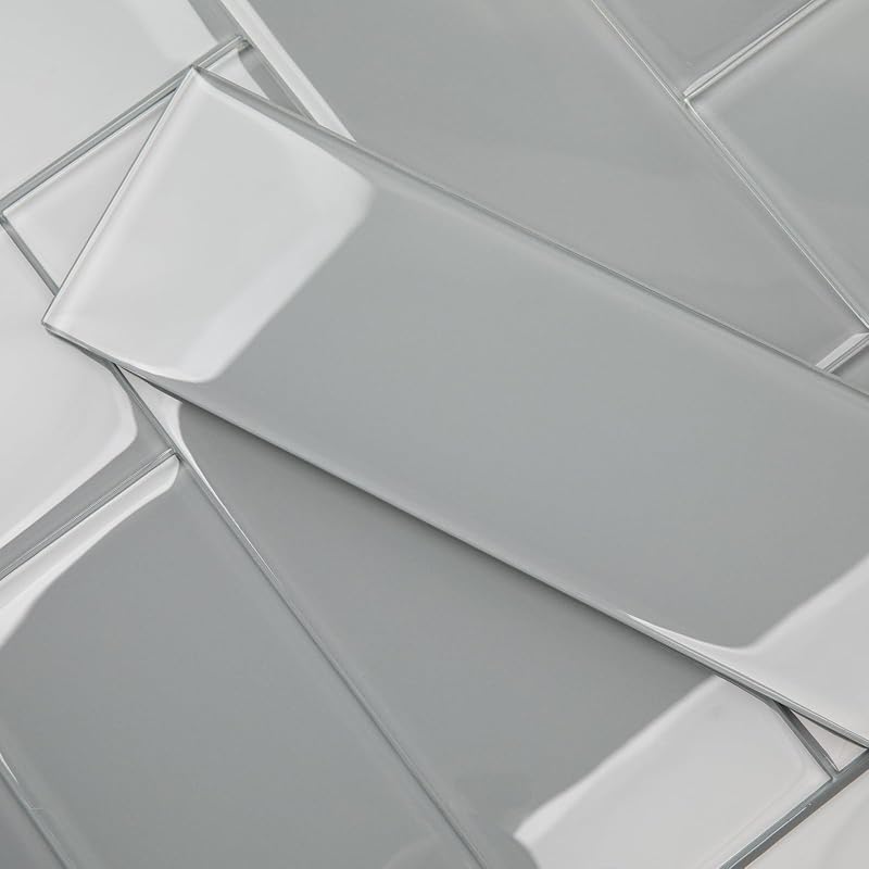 Azulejo vidrio gris para baño cocina 4x12"