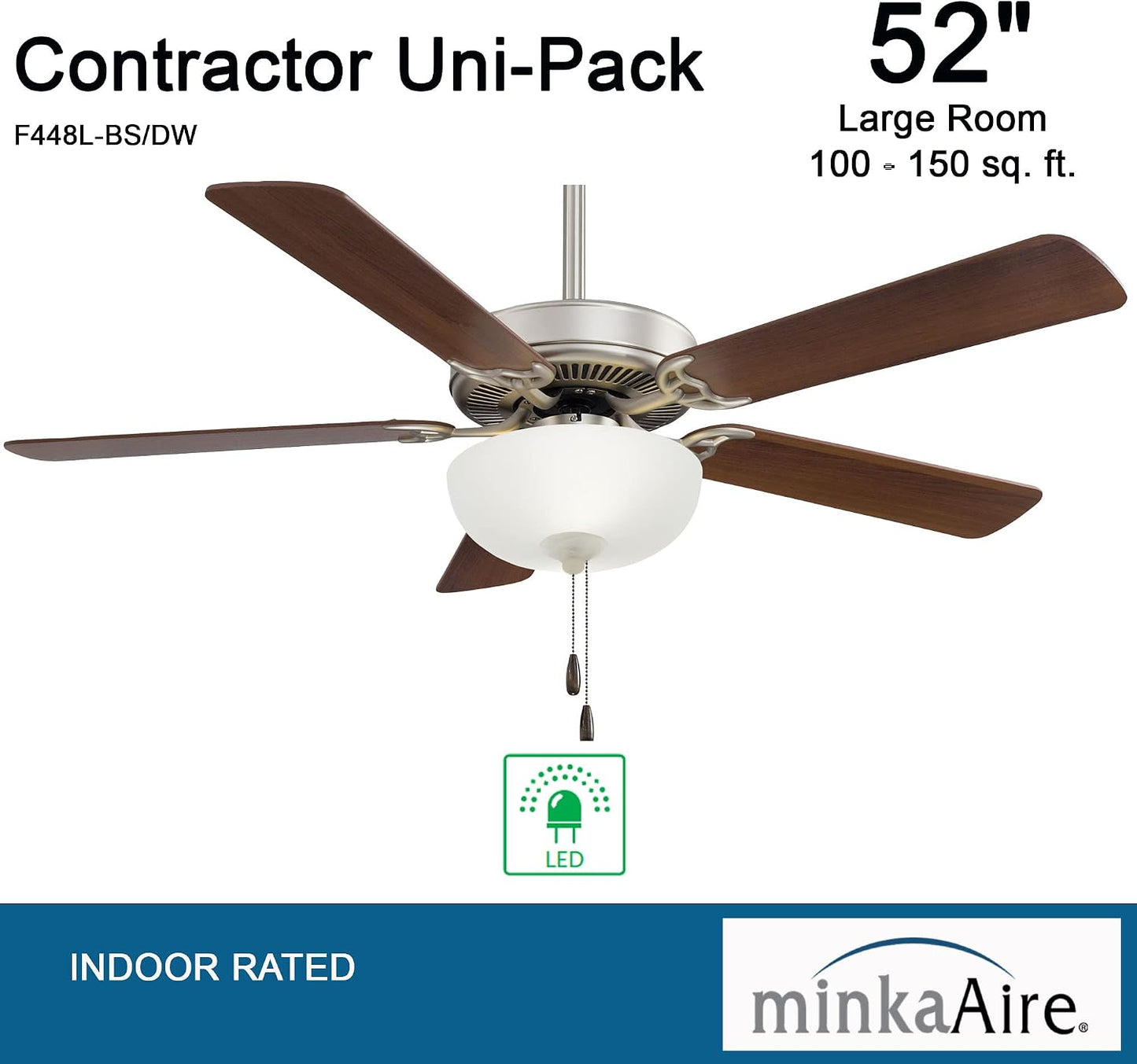 Ventilador techo LED 52pulg 5 aspas acero cepillado