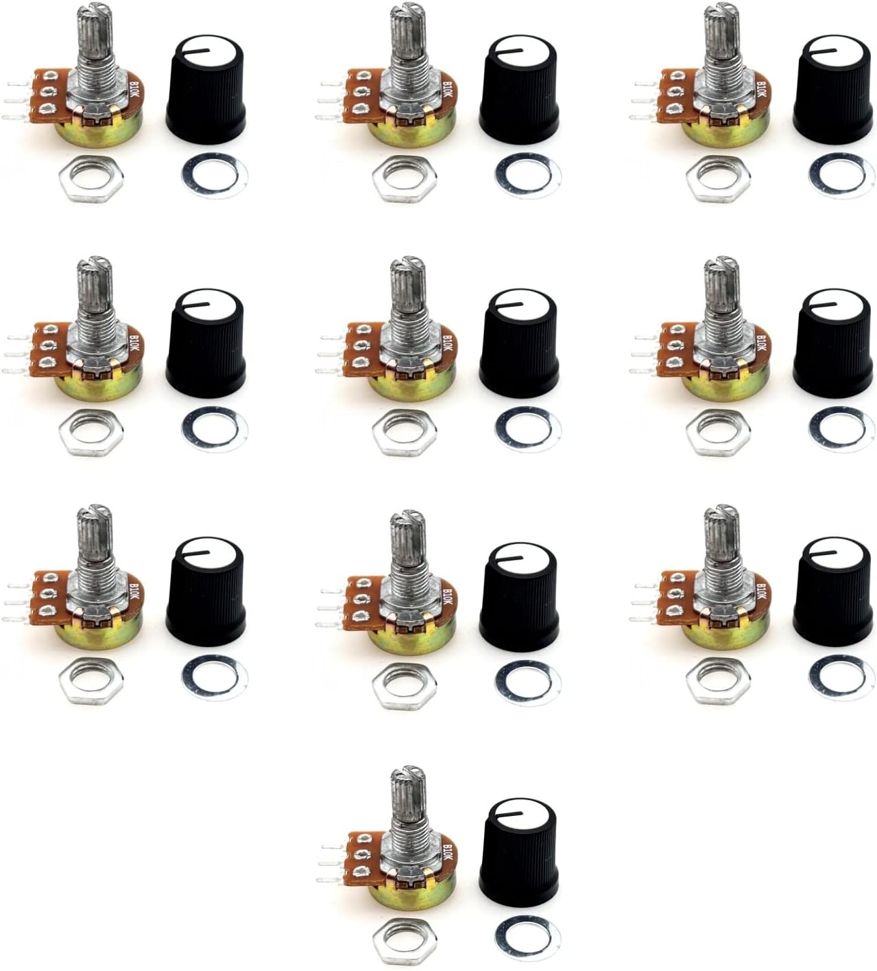 10 Potenciómetros B10K Ohm Eje 0.236pulg Giratorio Con Tapa