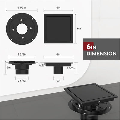 Drenaje ducha 6pulg negro acero inox SUS304 CUPC