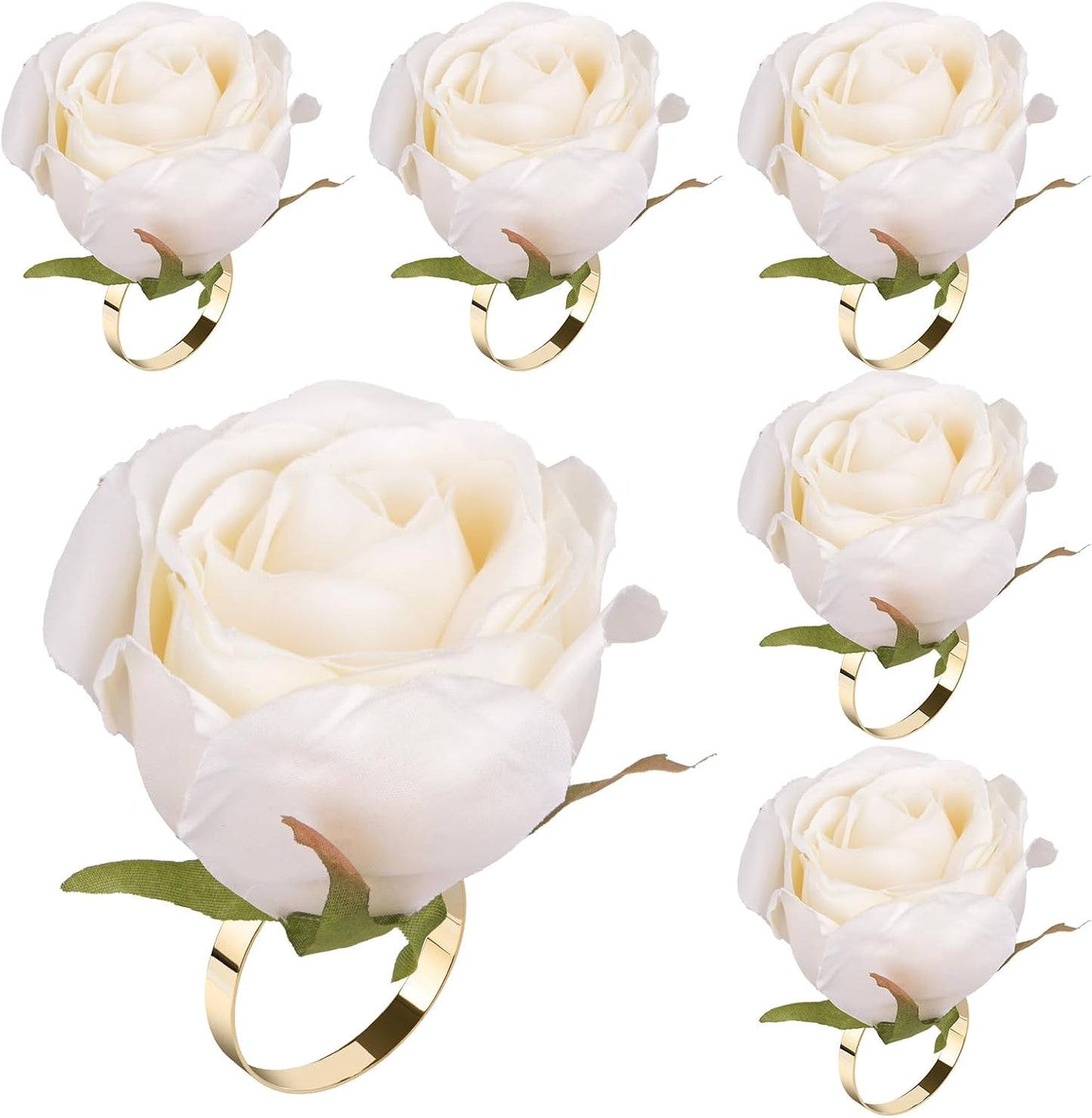 6 Servilleteros Rosas Blancas con Soporte Dorado