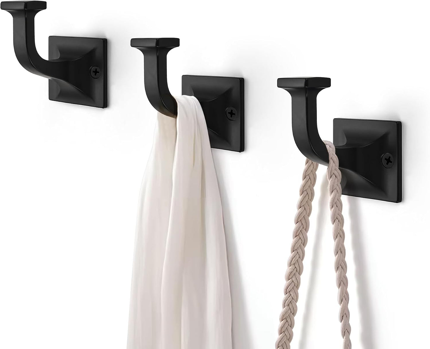 3 Ganchos Pared Negro Mate para Baño Dormitorio