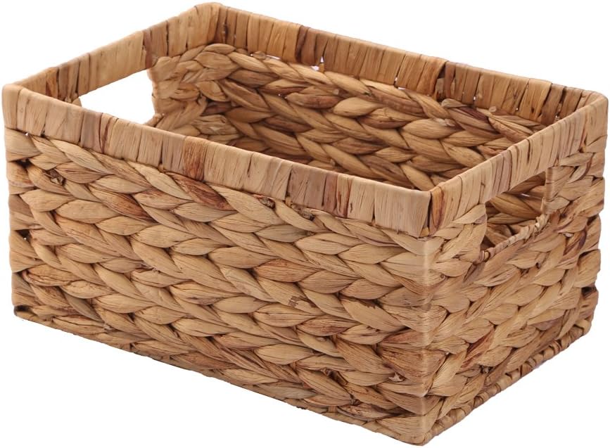Cesta almacenamiento jacinto agua tejida asa interior grande