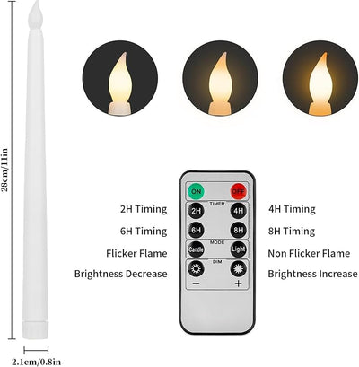 12 Velas Cónicas LED Temporizador 10.63pulg Parpadeante Blanco