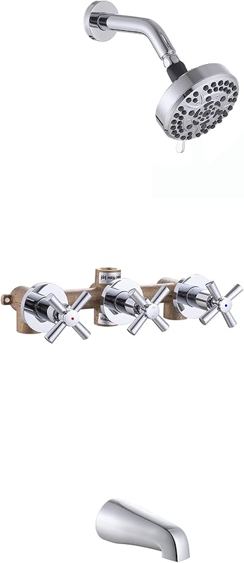 Set grifo ducha 3 manijas con boquilla y válvula cromada