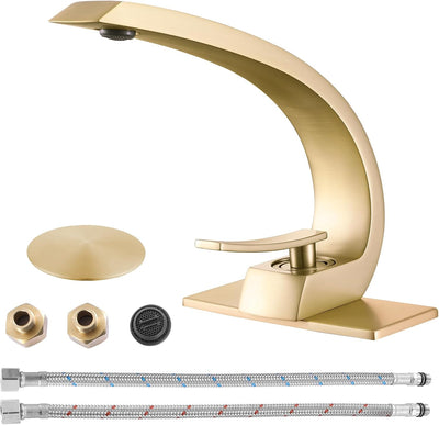 Grifo cisne baño oro cepillado 6pulg placa 3agujeros