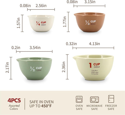 Set 4 Tazas Medidoras Cerámica Codificadas por Colores