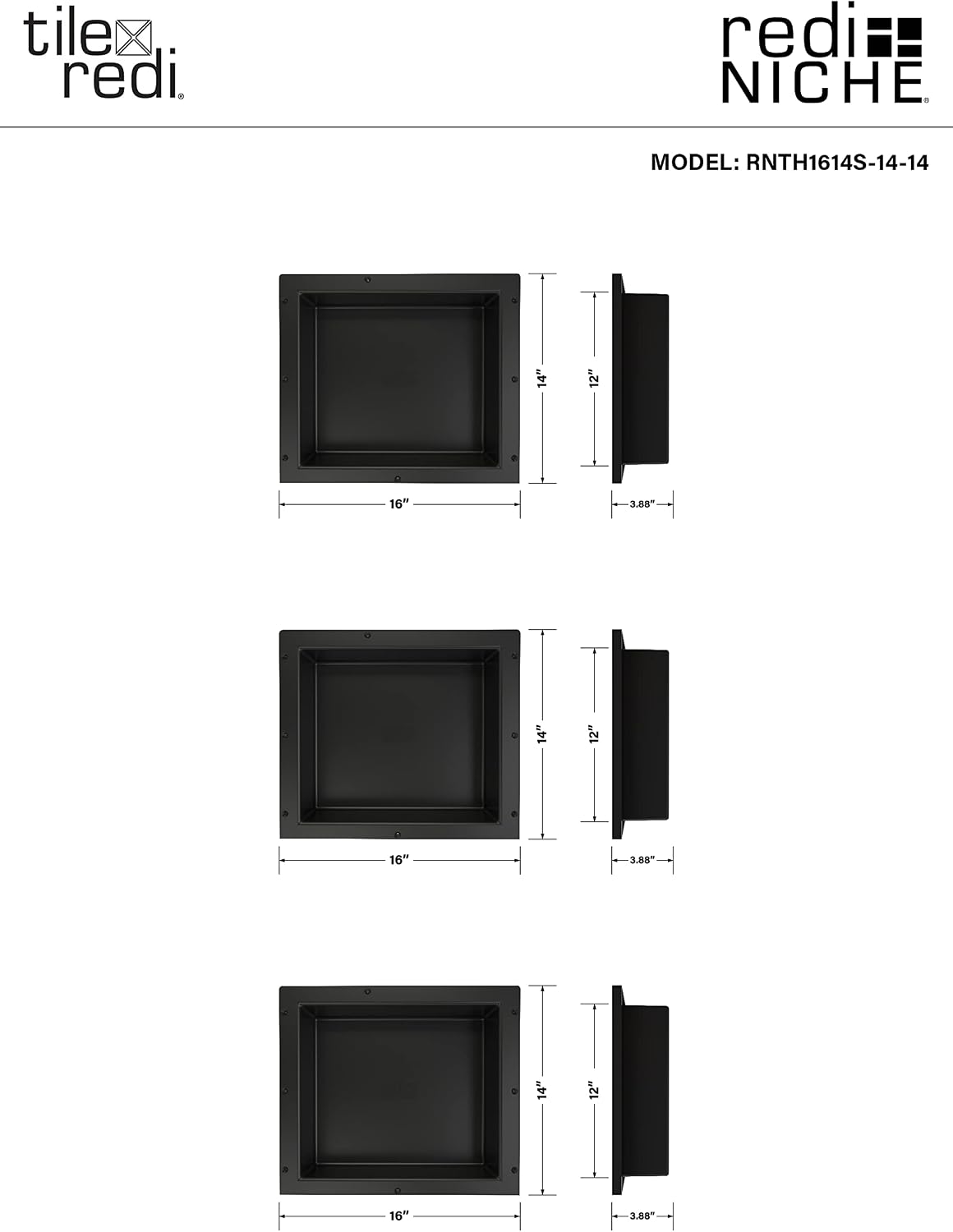 Estante ducha empotrado triple nicho negro 48x14x4pulg
