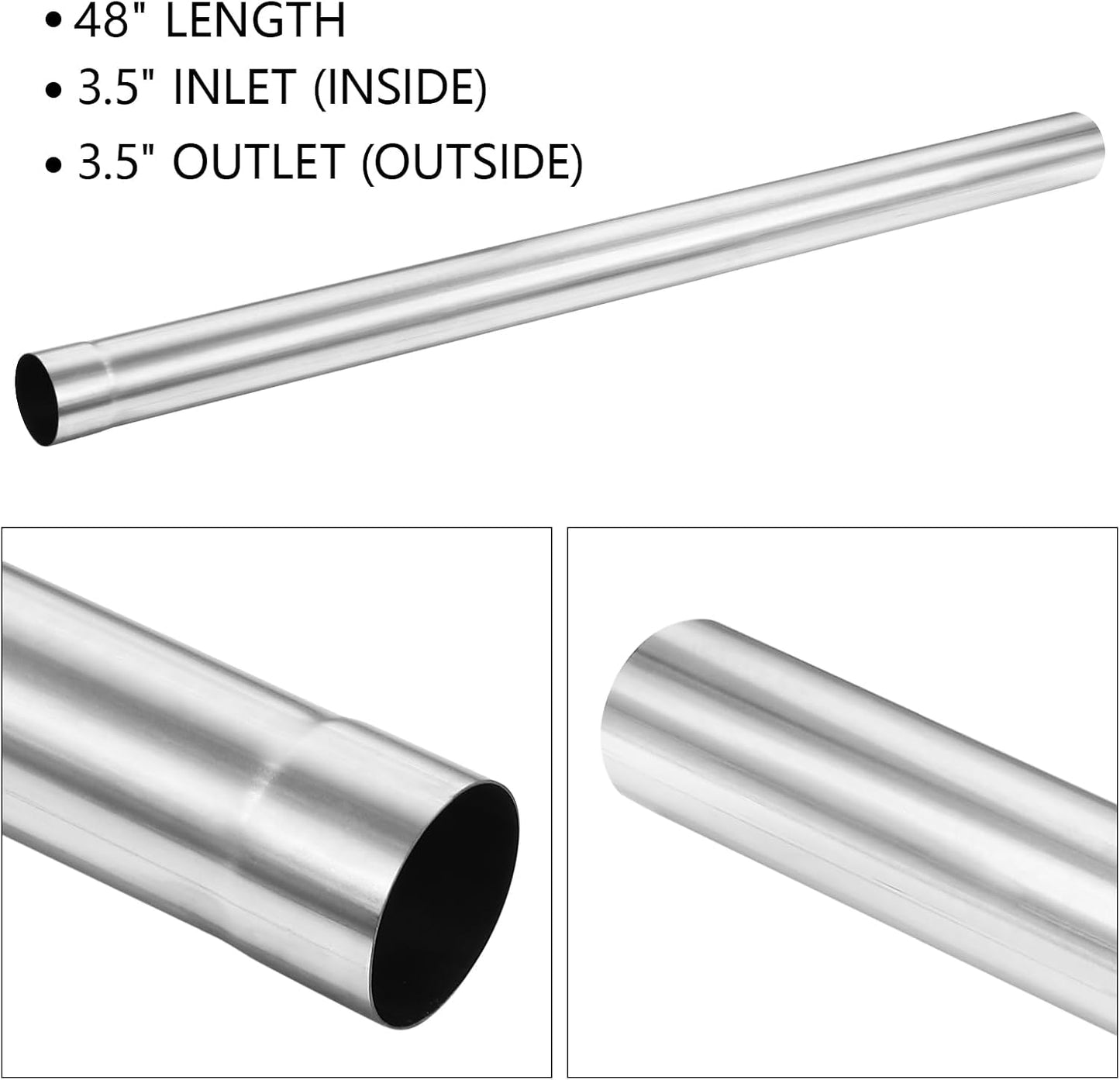 Tubo escape recto acero inox 3.5x48" comp 4"