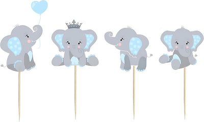 48 Pzas Decoración Cupcakes Elefante Azul Niños Doble Cara