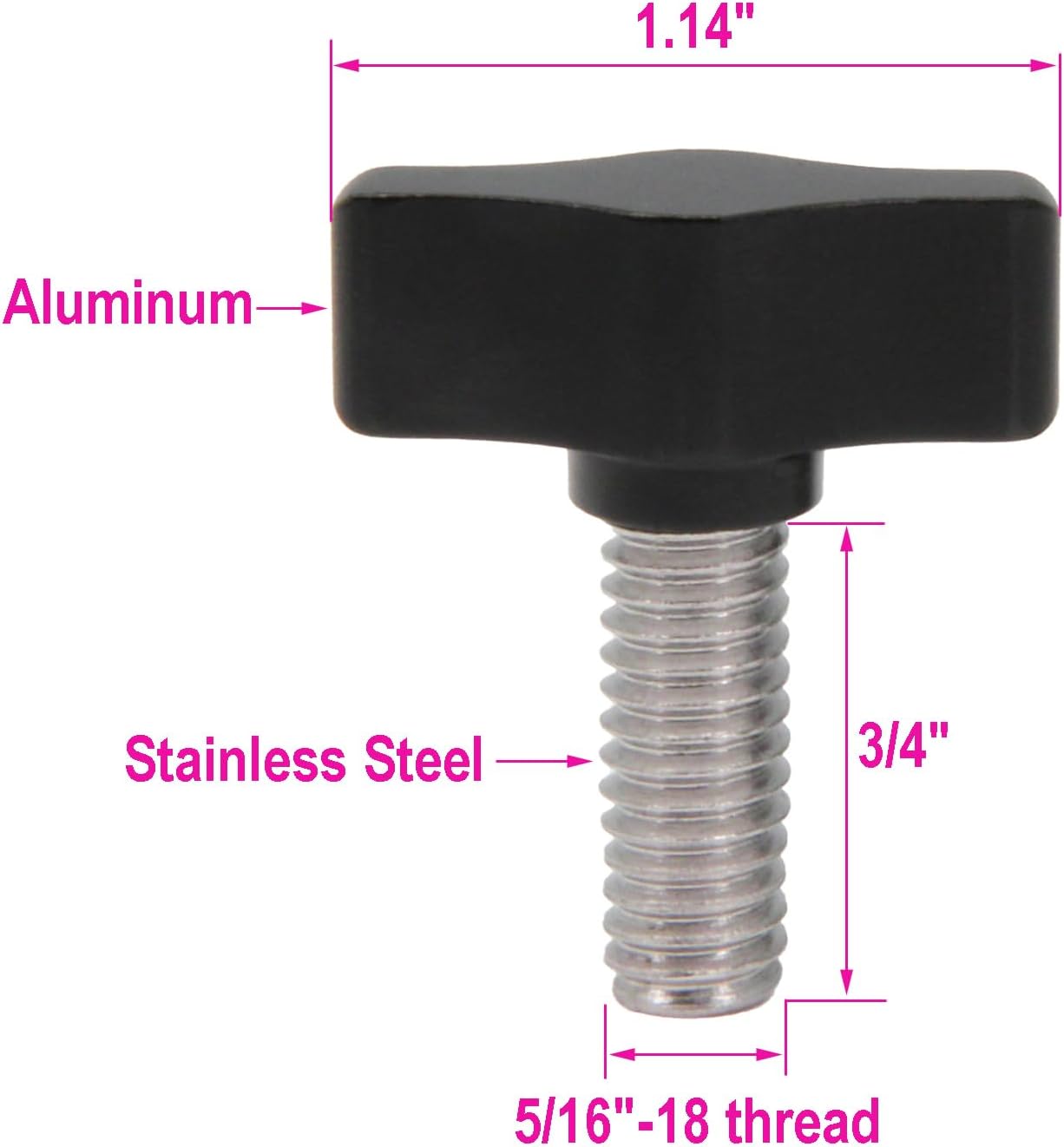 4 Pzas Perilla Aluminio Negro Rosca Gruesa Acero Inox