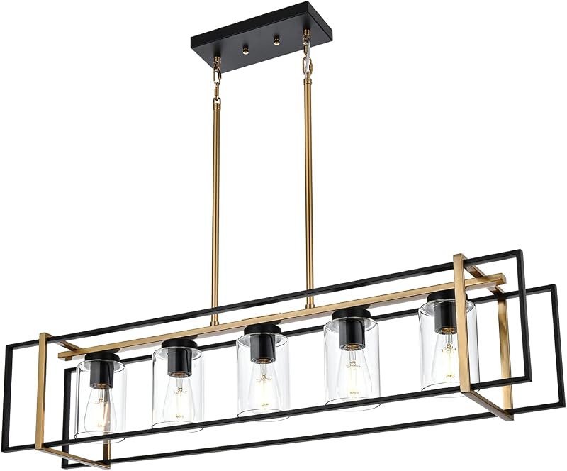 Candelabro 5 luces estilo rústico negro latón vidrio cocina