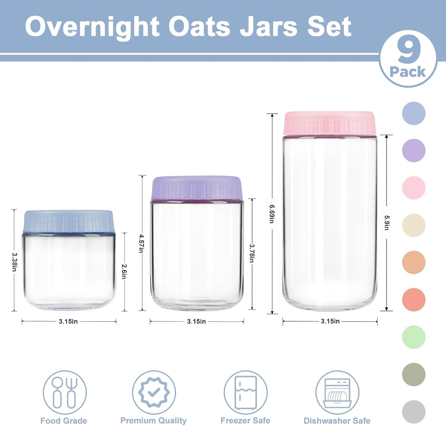 9 Tarros Vidrio Tapas Herméticas 10-24oz Boca Ancha