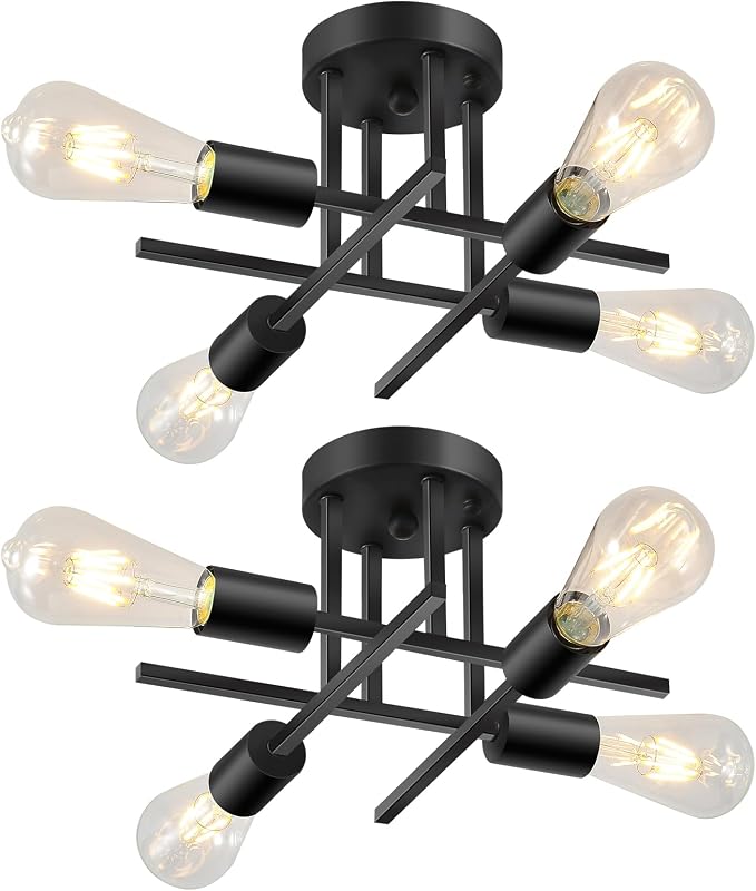 2 Lámpara techo cocina negro mate 4 luces E26 estilo granja