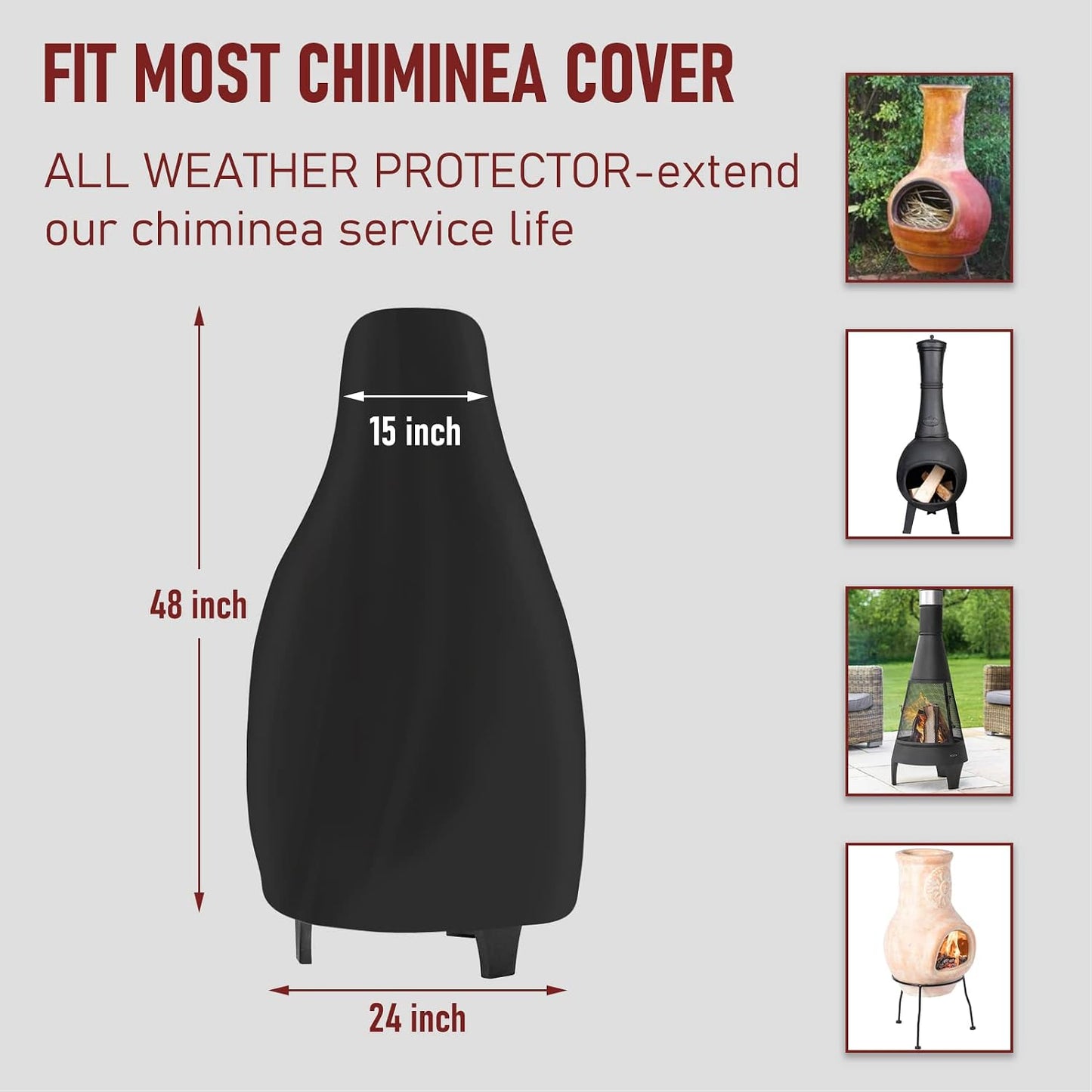 Cubierta chimenea al aire libre impermeable negro 24x48pulg