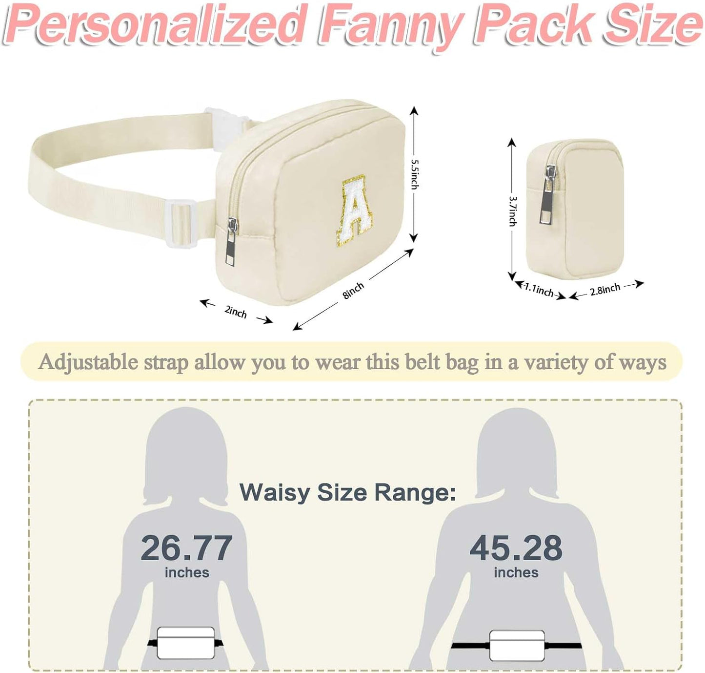 Bolso cintura inicial para niñas y adolescentes personalizado