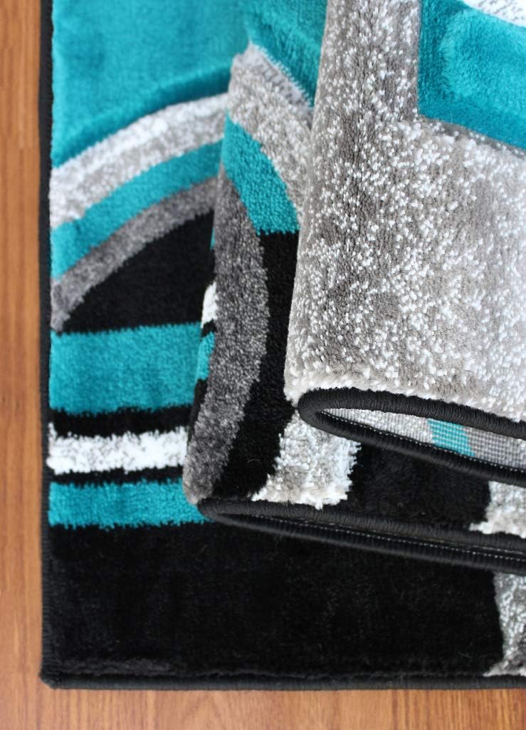 Alfombra tallada a mano moderna turquesa gris 2x7"