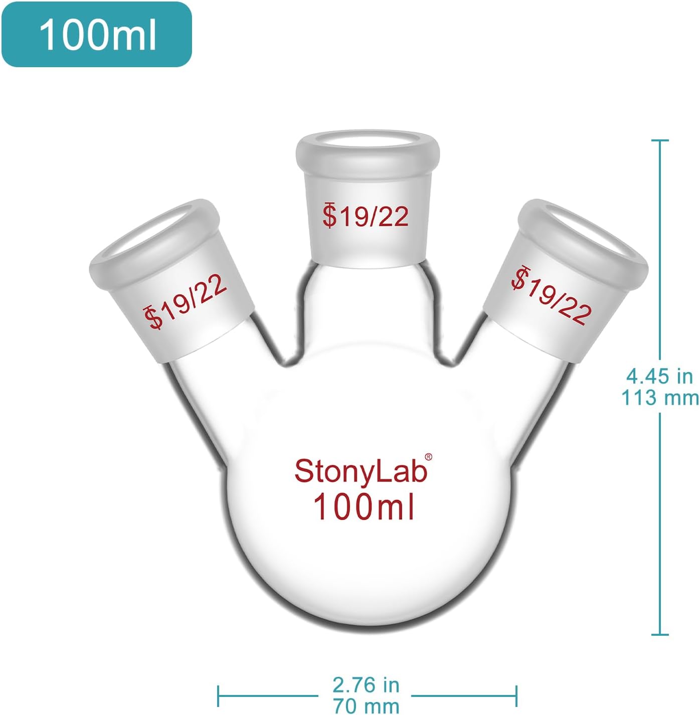 Frasco vidrio 100ml heavy wall 3 cuello fondo redondo