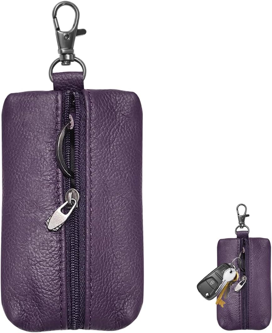 Estuche llaves cuero billetera unisex con cremallera morado