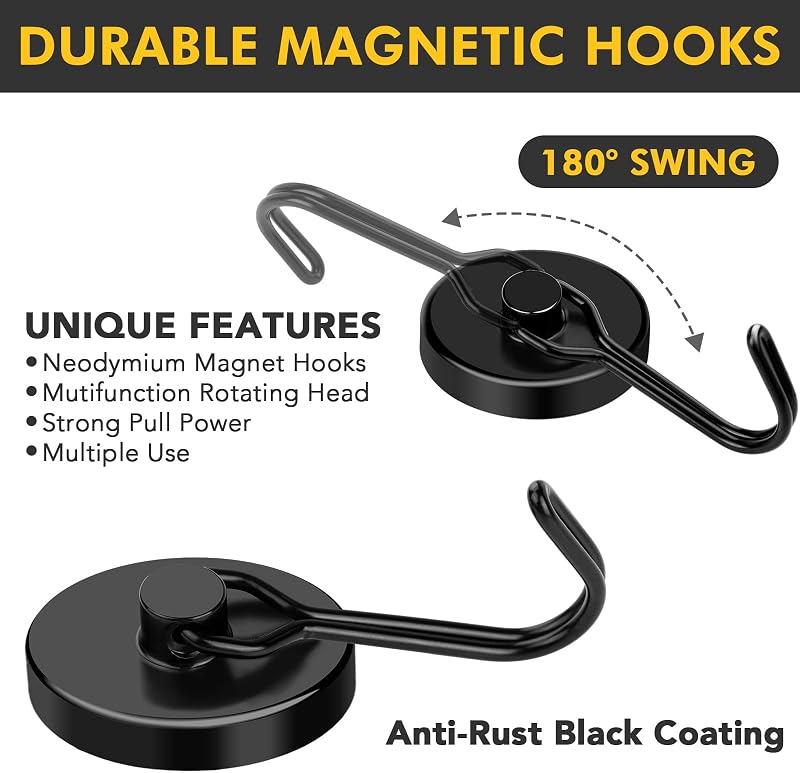 Ganchos magnéticos negros 120lb para puerta metal hogar oficina