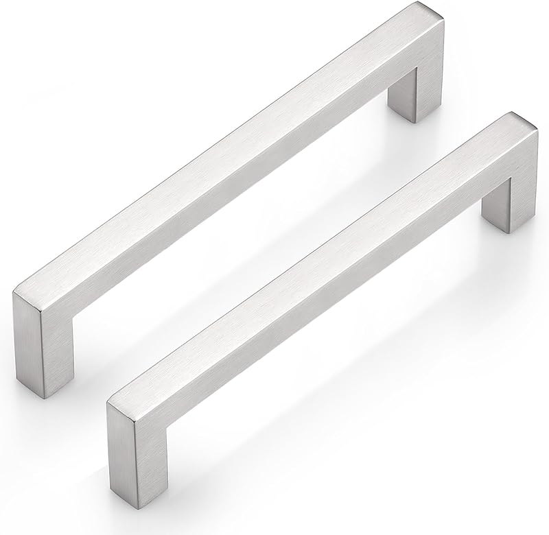 25 Tiradores Cuadrados Níquel Cepillado 6-3/10" para Cocina