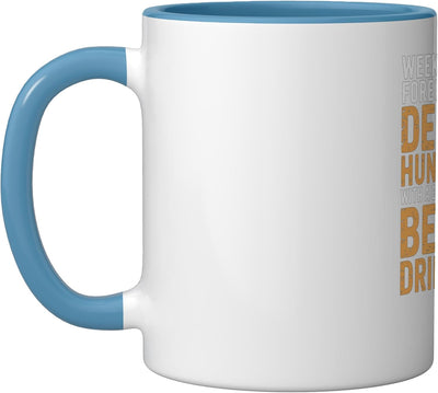 Taza Cerámica Cazador Ciervo con Chiste Cerveza Azul/Blanco