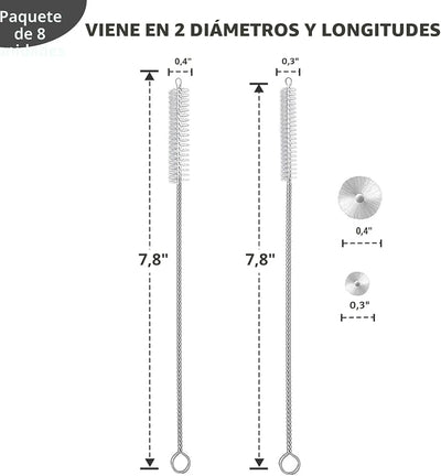 Set 8 Cepillos Limpieza Pajitas Vasos Botellas Pipas
