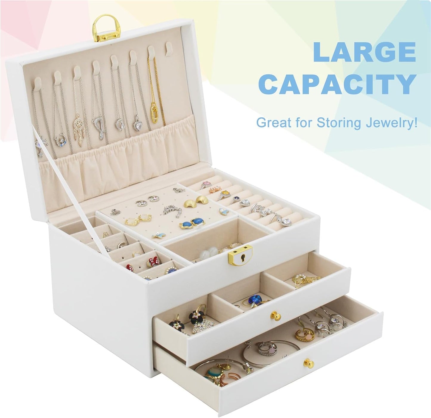 Caja joyas 3 capas cuero PU para aretes pulseras
