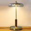 Lámpara mesa hongo base latón pantalla vidrio ámbar LED