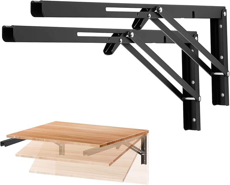 Soportes plegables para estantes negro mate 20" set 2