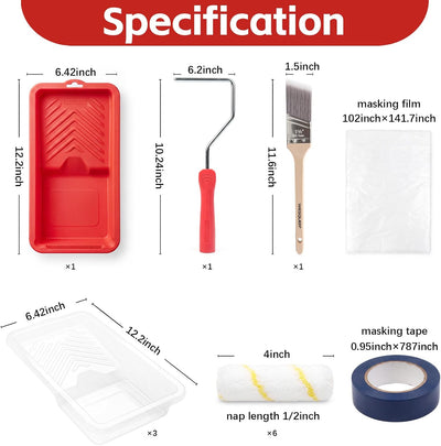 Kit 14 Pzas Rodillos Microfibra 4pulg Cepillo Bandeja Pintura