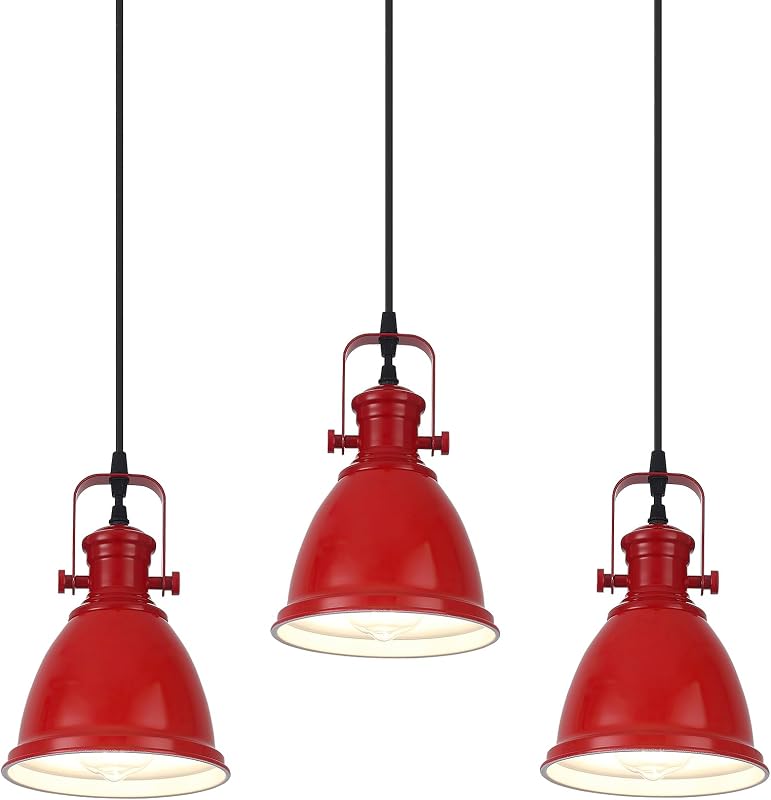 3 Luces colgantes rojas vintage 6.5pulg ajustable comedor