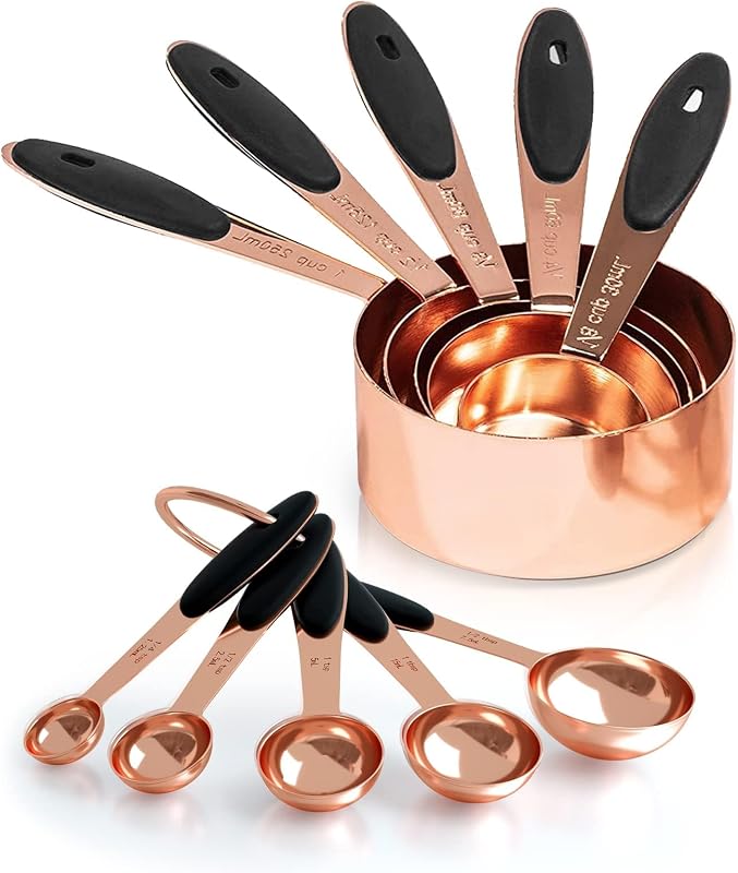 Set 10 Tazas Medidoras Cobre Acero Inox Asa Silicona