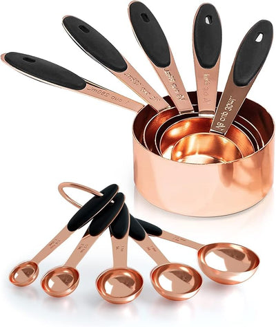 Set 10 Tazas Medidoras Cobre Acero Inox Asa Silicona