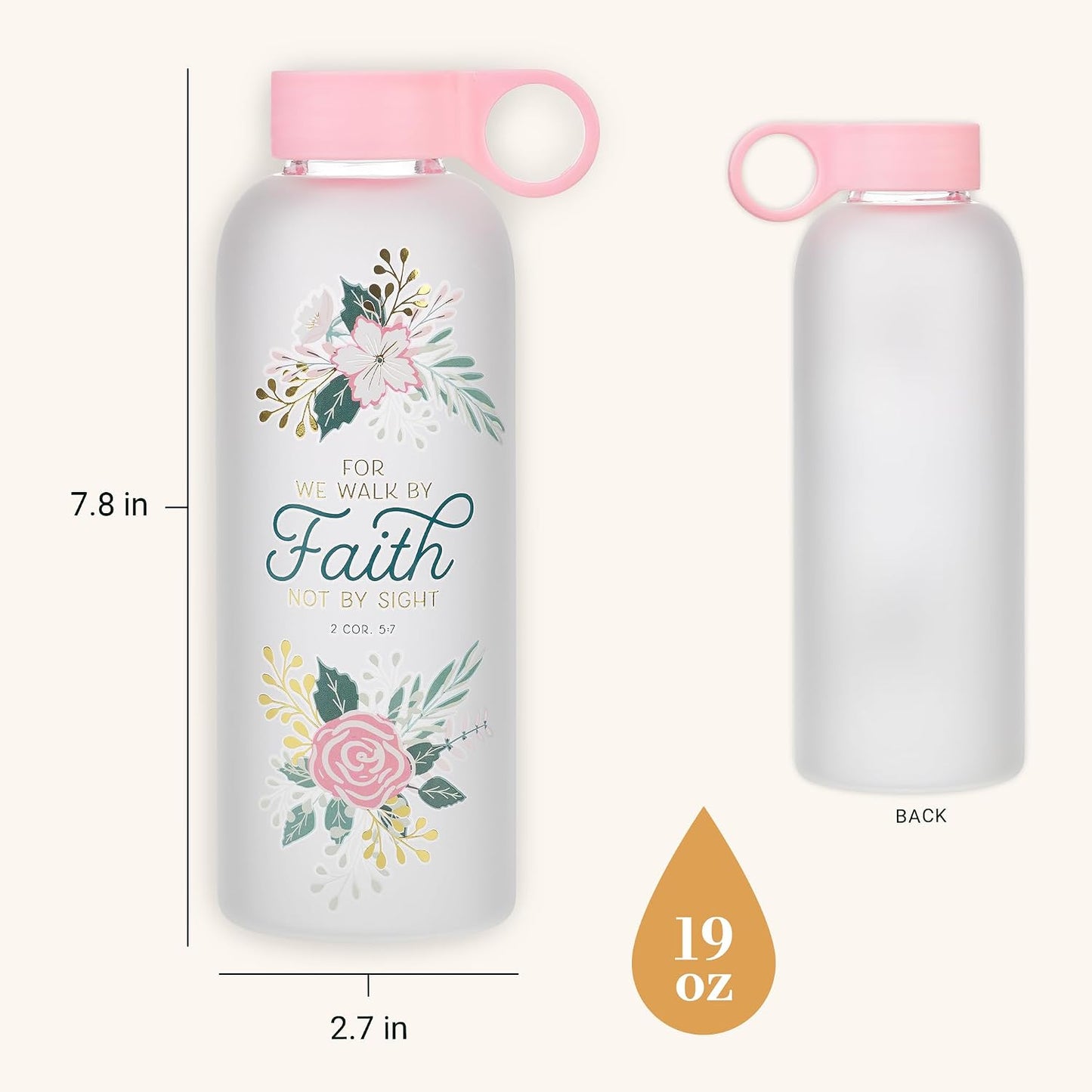 Botella vidrio sin BPA tapa giratoria rosa claro 17oz