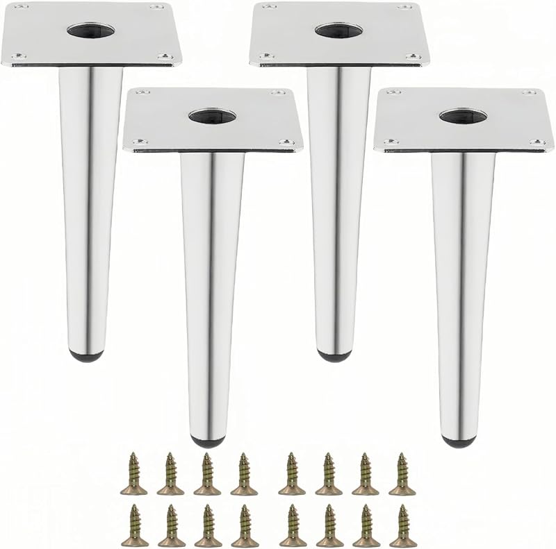 Patas metal color plata para muebles 8pulg set 4