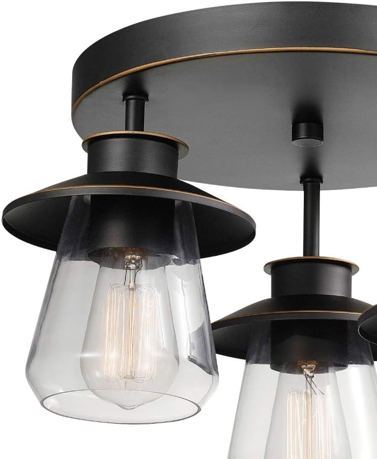 Lámpara techo 3 luces bronce aceitado vidrio transparente