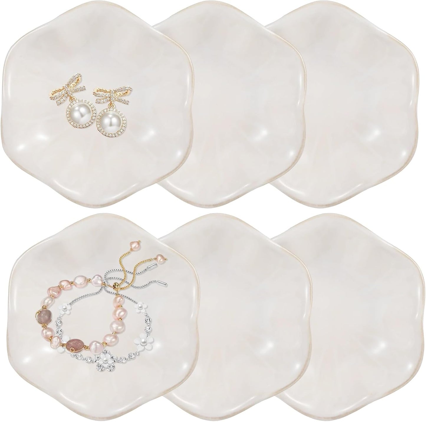 6 Platos Cerámica Blanca para Joyas con Adornos Dorados