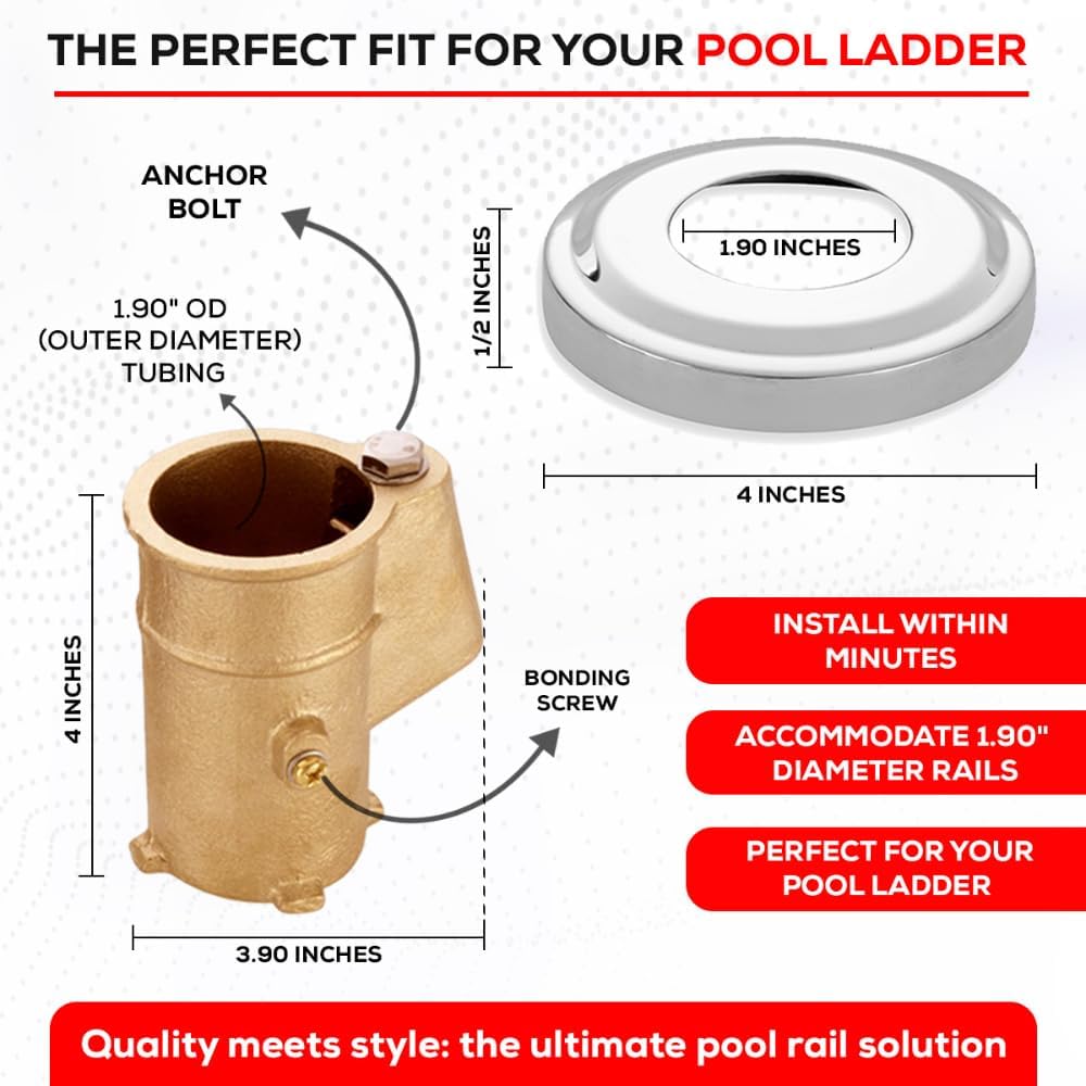 Set anclaje riel piscina latón 2 pzas 4pulg 1.90pulg