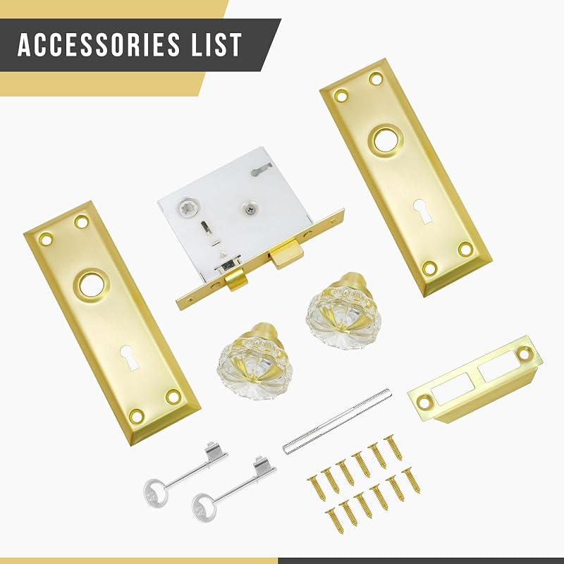 Set cerradura mortaja puerta pomos cristal vintage dorado