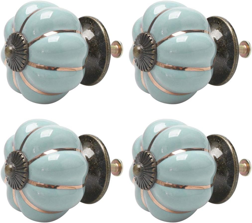 4 Pomas Cerámica Calabaza para Muebles Puerta Armario Color Azul