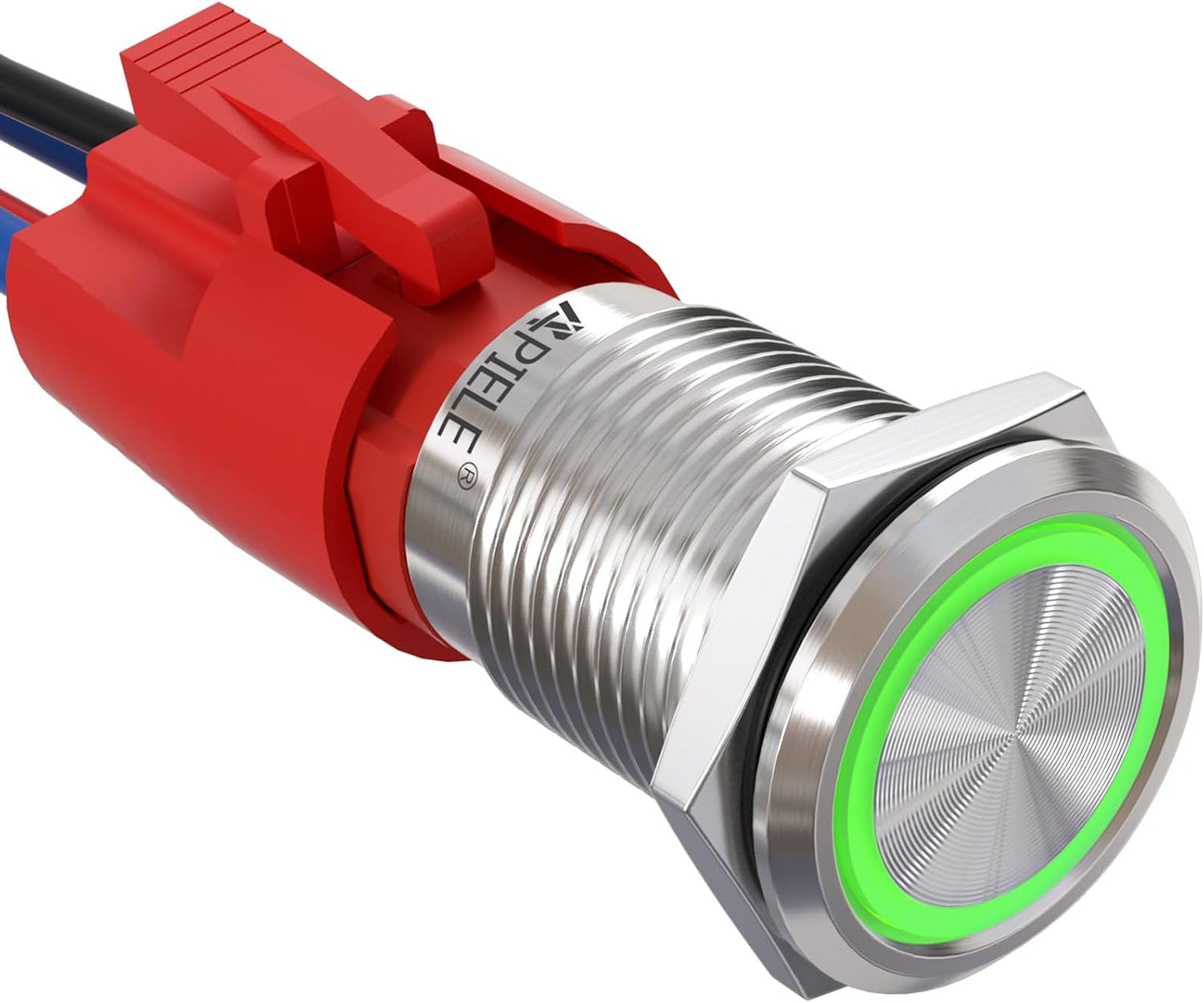 Interruptor botón 10A 16mm con ojo LED acero inox plateado