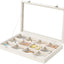 Caja terciopelo beige con 12 rejillas para joyas y tapa