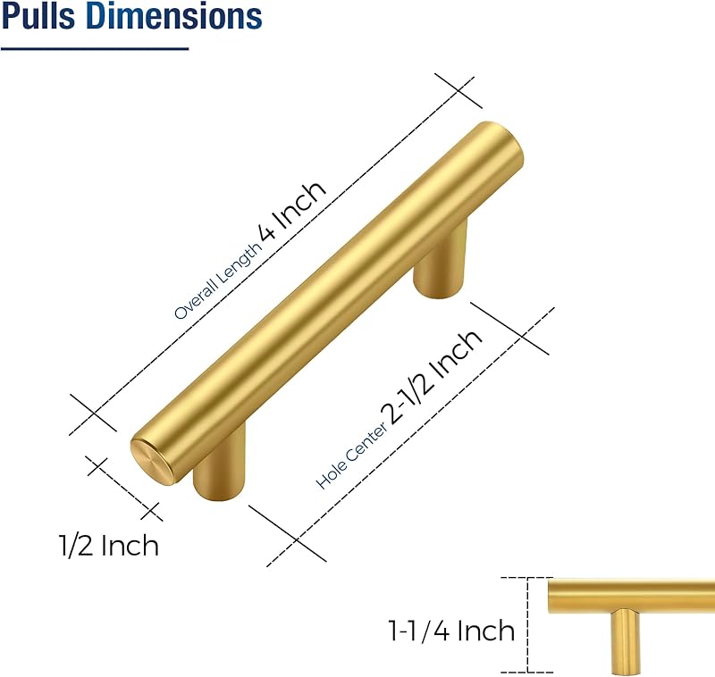 30 Manijas Tiradores Dorado Acero Inox T Bar 2.5"