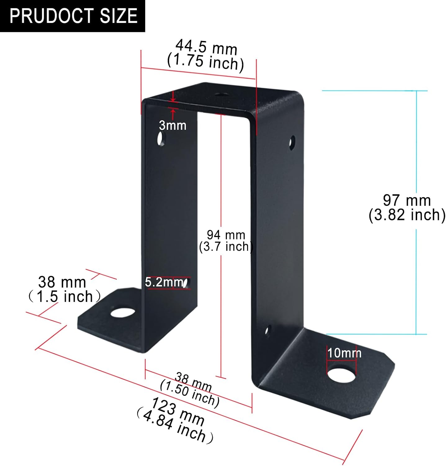 4 Abrazaderas U Metal 2x4pulg Soporte Poste Valla Negro