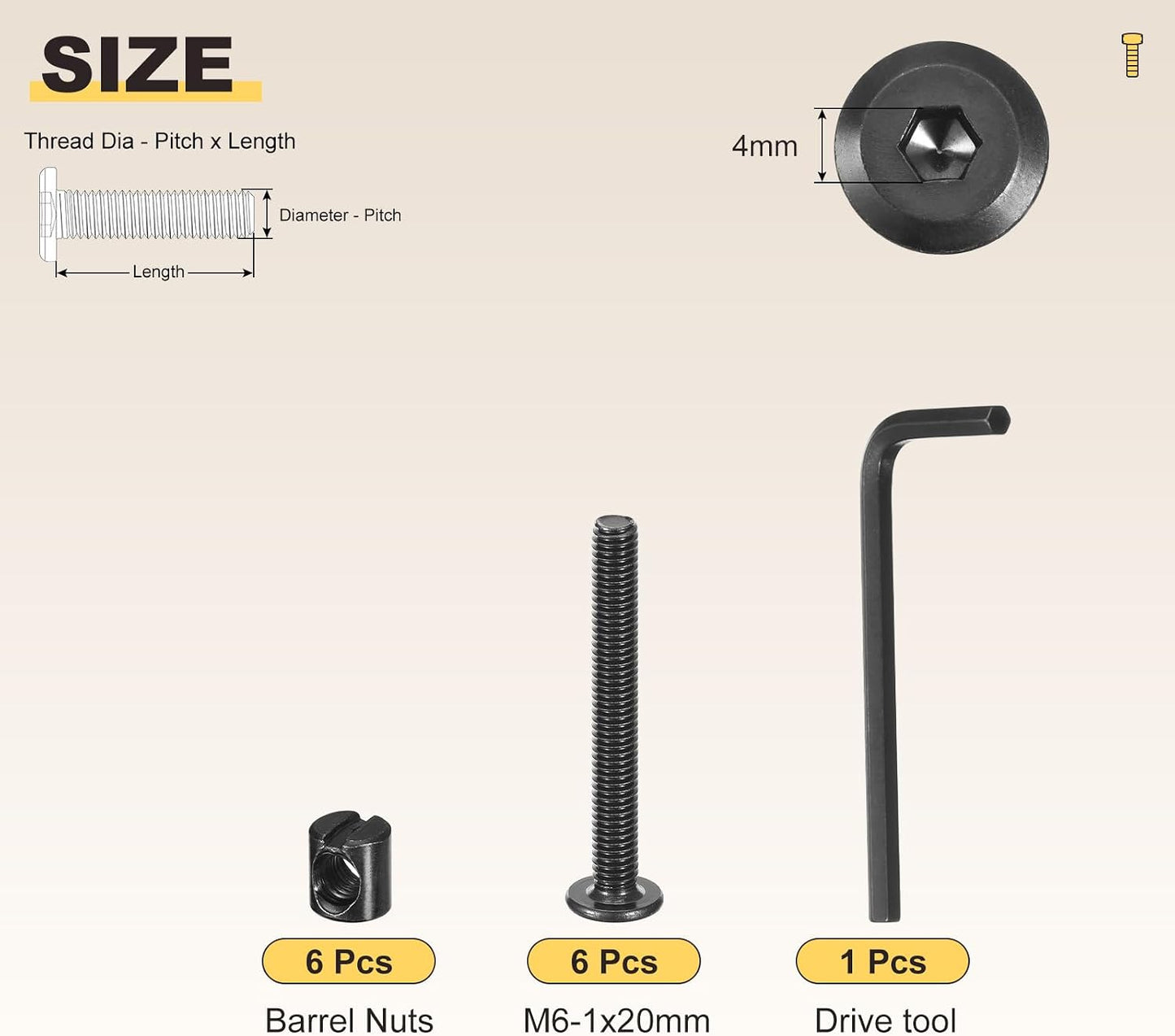 Kit tuercas m6 para muebles con llave 12 pzas color negro