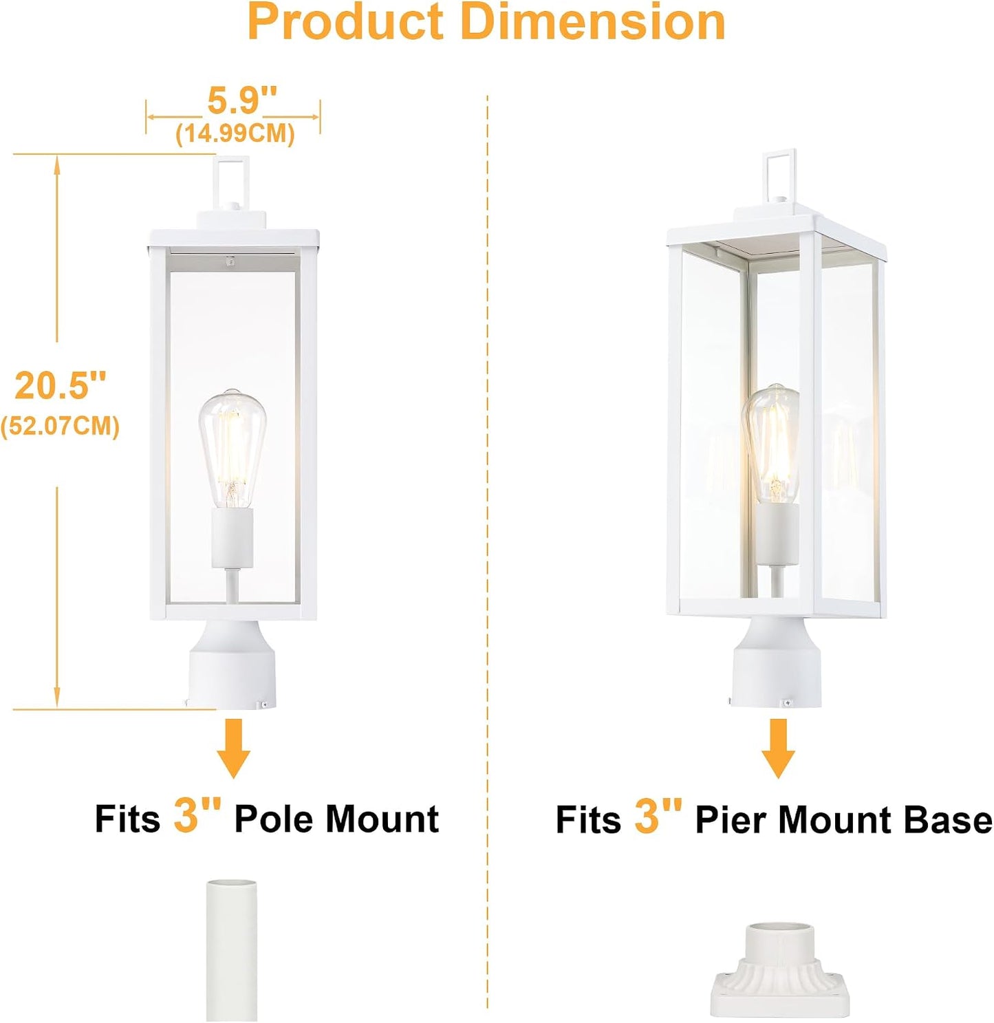 Farol poste exterior vidrio templado 20pulg jardín patio