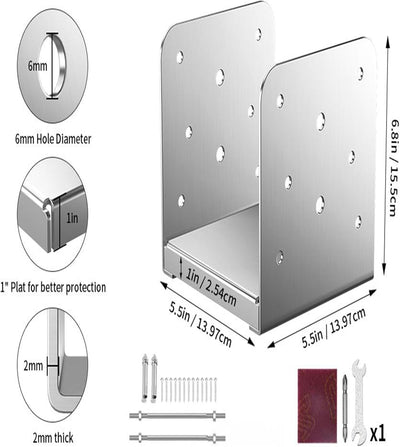 Base poste acero inox 6x6 soporte ajustable 4 pzas para